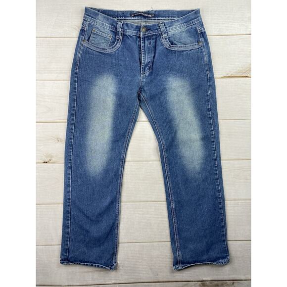 Modern Culture Distressed Destroyed Jeans Men's Size 38/32 Embroidered Pockets - Picture 1 of 13